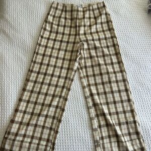 Princess Polly Cream Plaid Wide-Leg Pants with Brown Grid